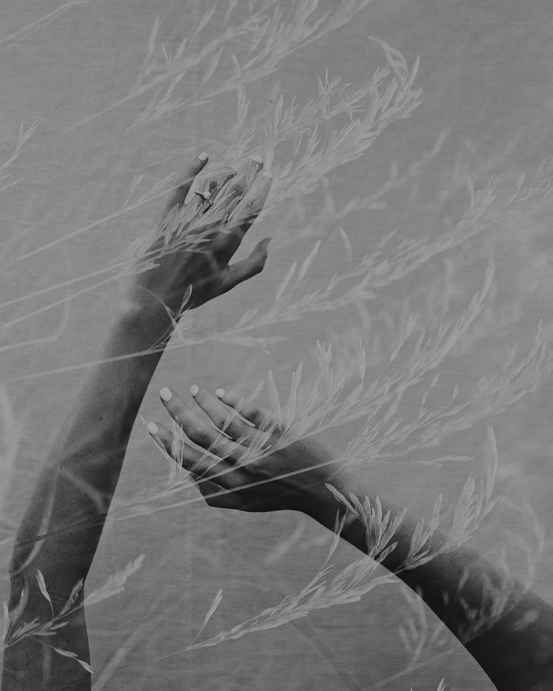 Marina Williams double exposure B&W hands and texture